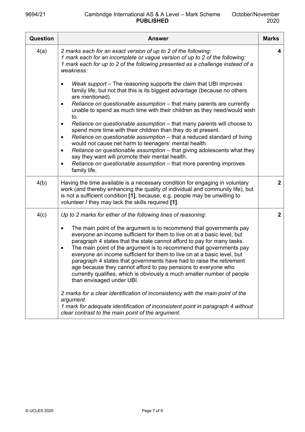 Mark scheme, page 7 of 9