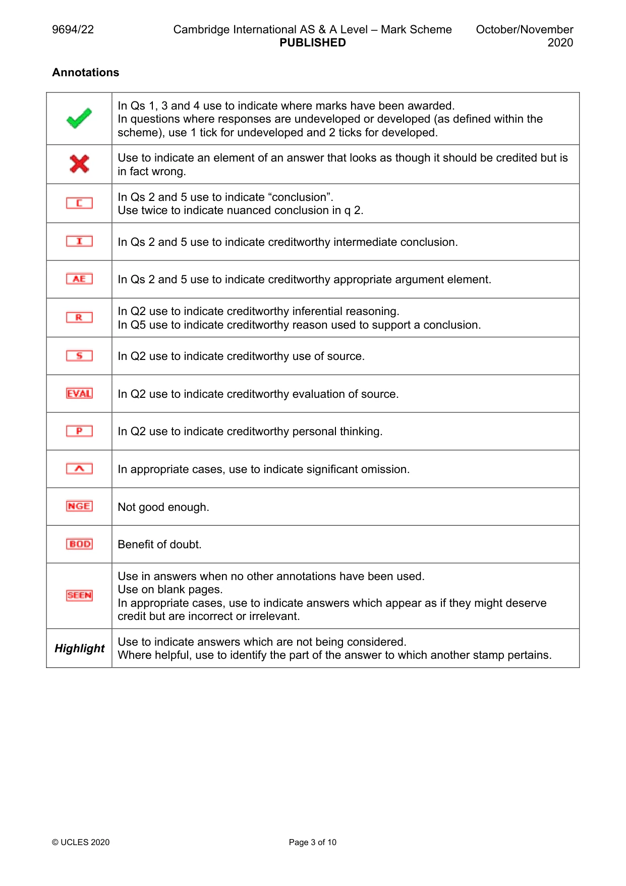 Mark scheme, page 3 of 10