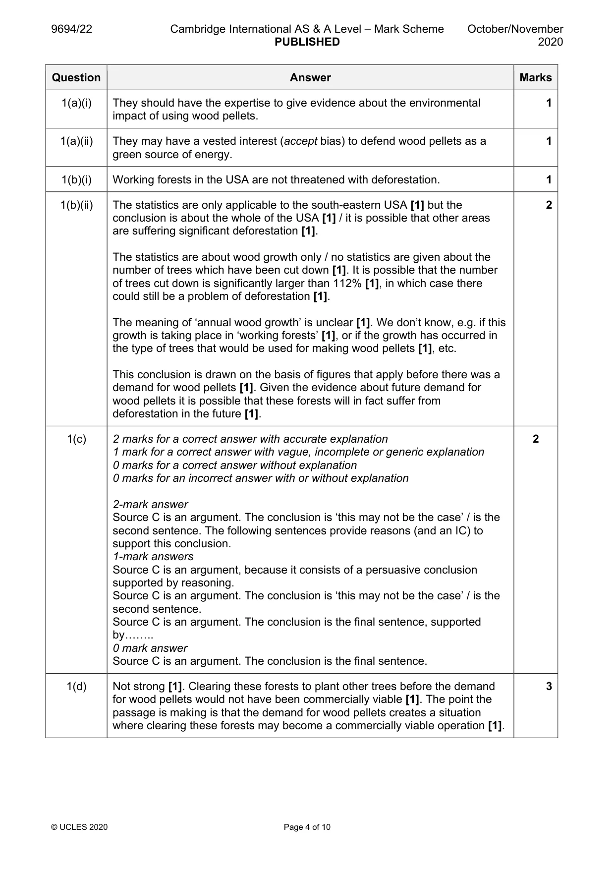 Mark scheme, page 4 of 10