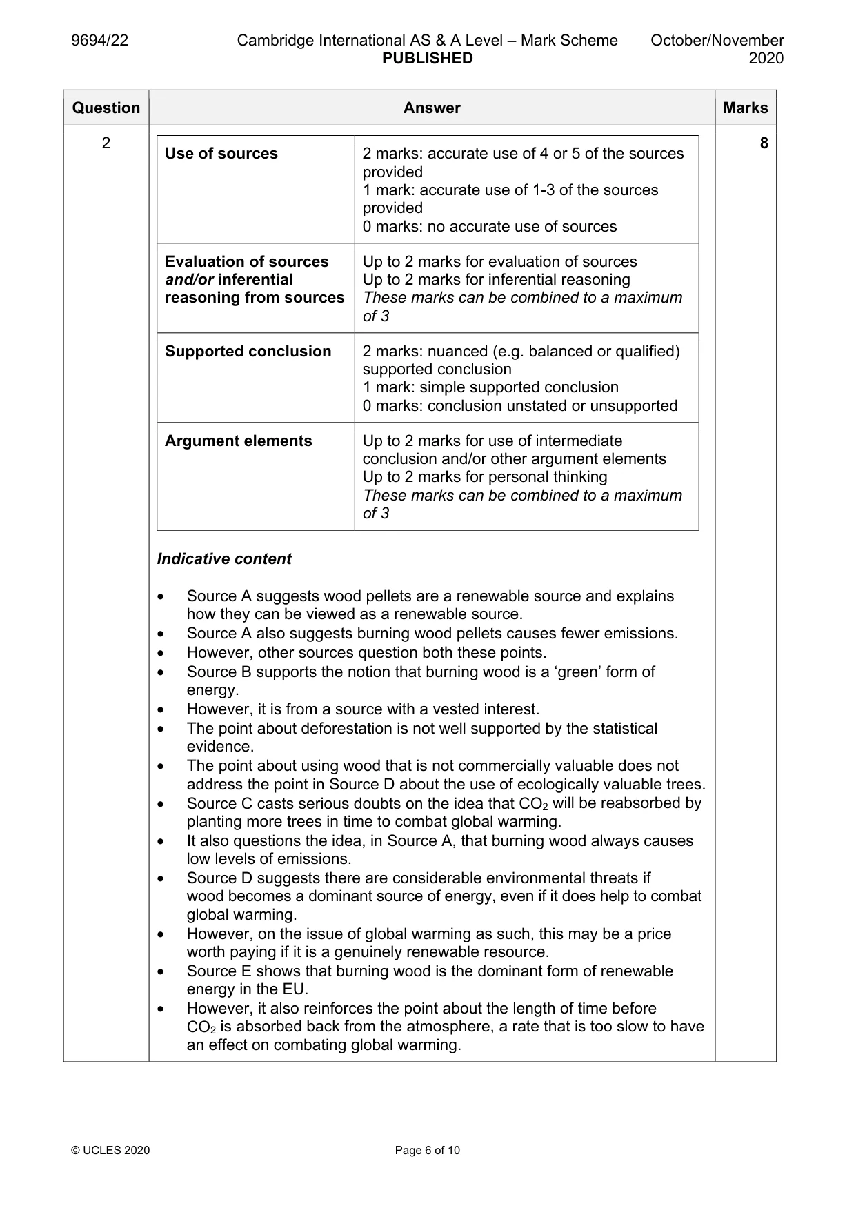 Mark scheme, page 6 of 10