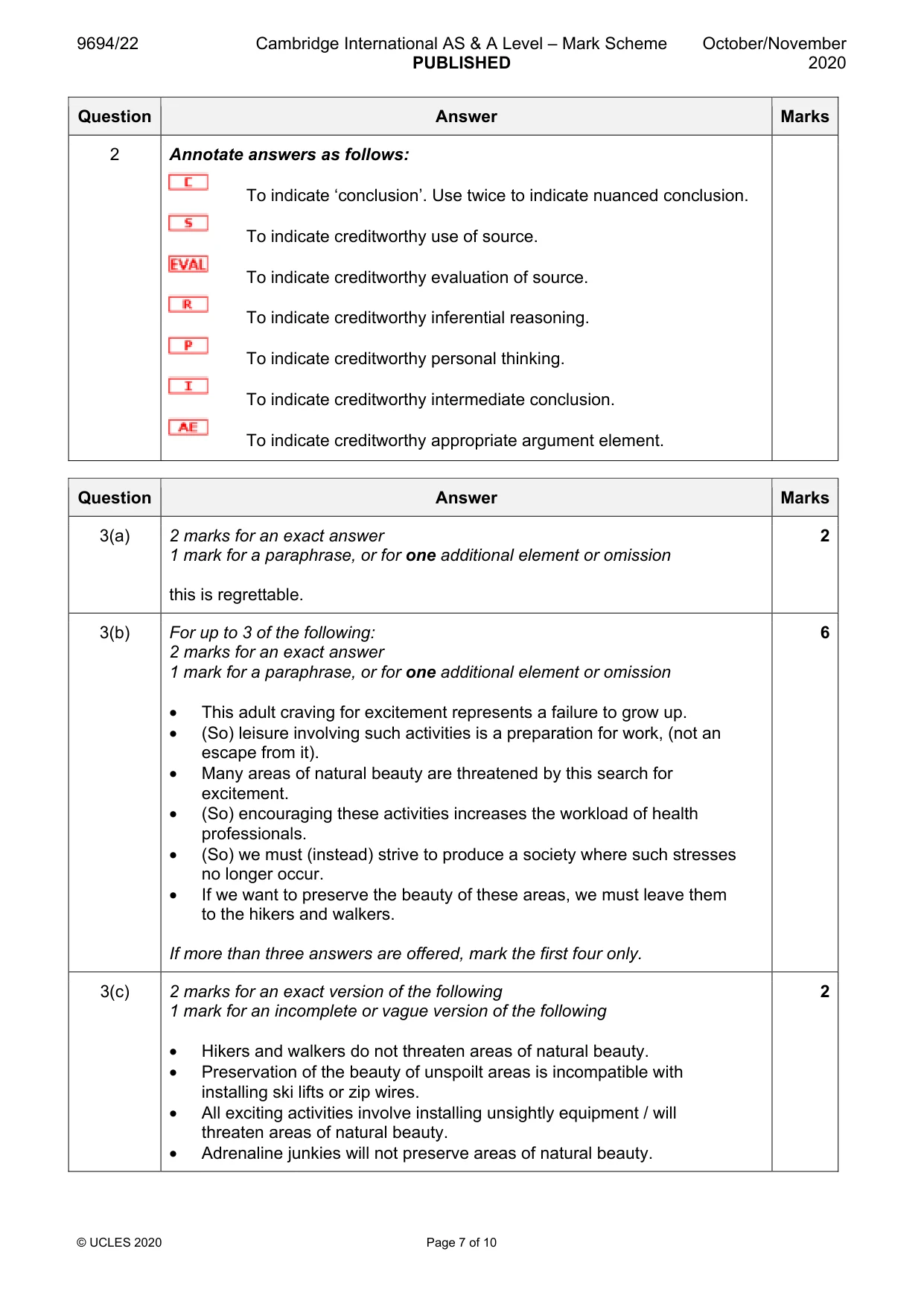 Mark scheme, page 7 of 10