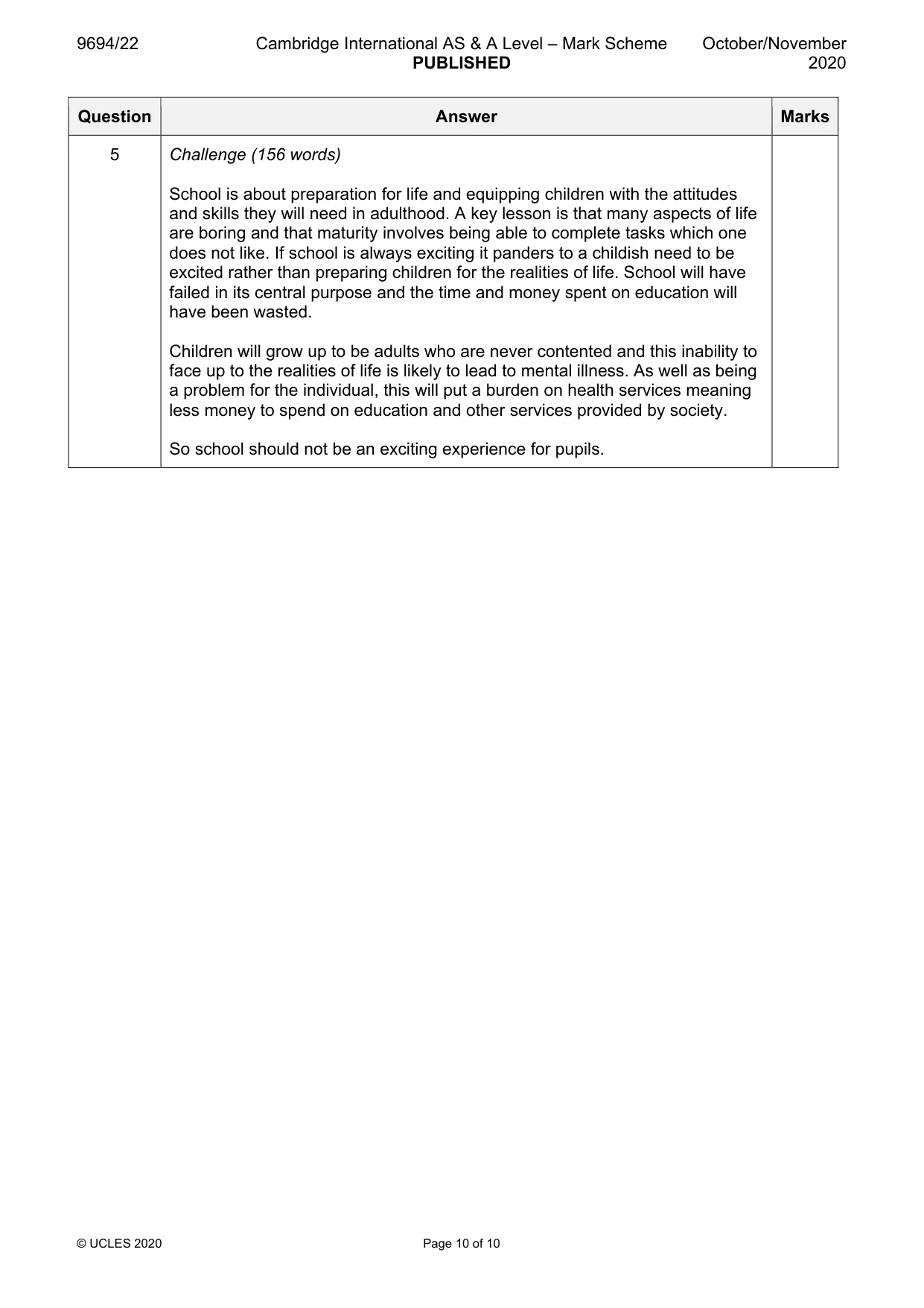 Mark scheme, page 10 of 10