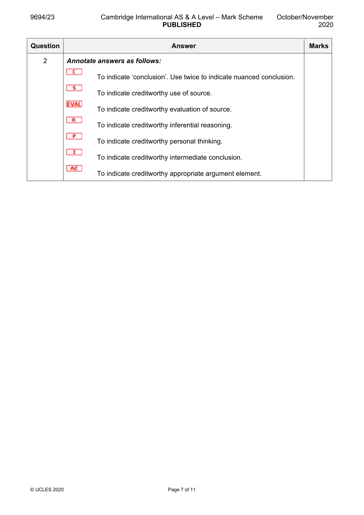 Mark scheme, page 7 of 11