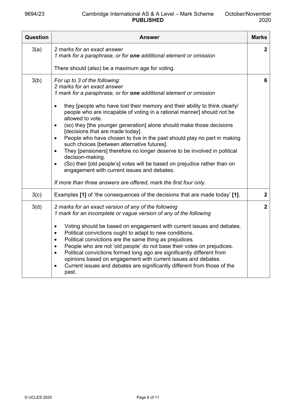Mark scheme, page 8 of 11