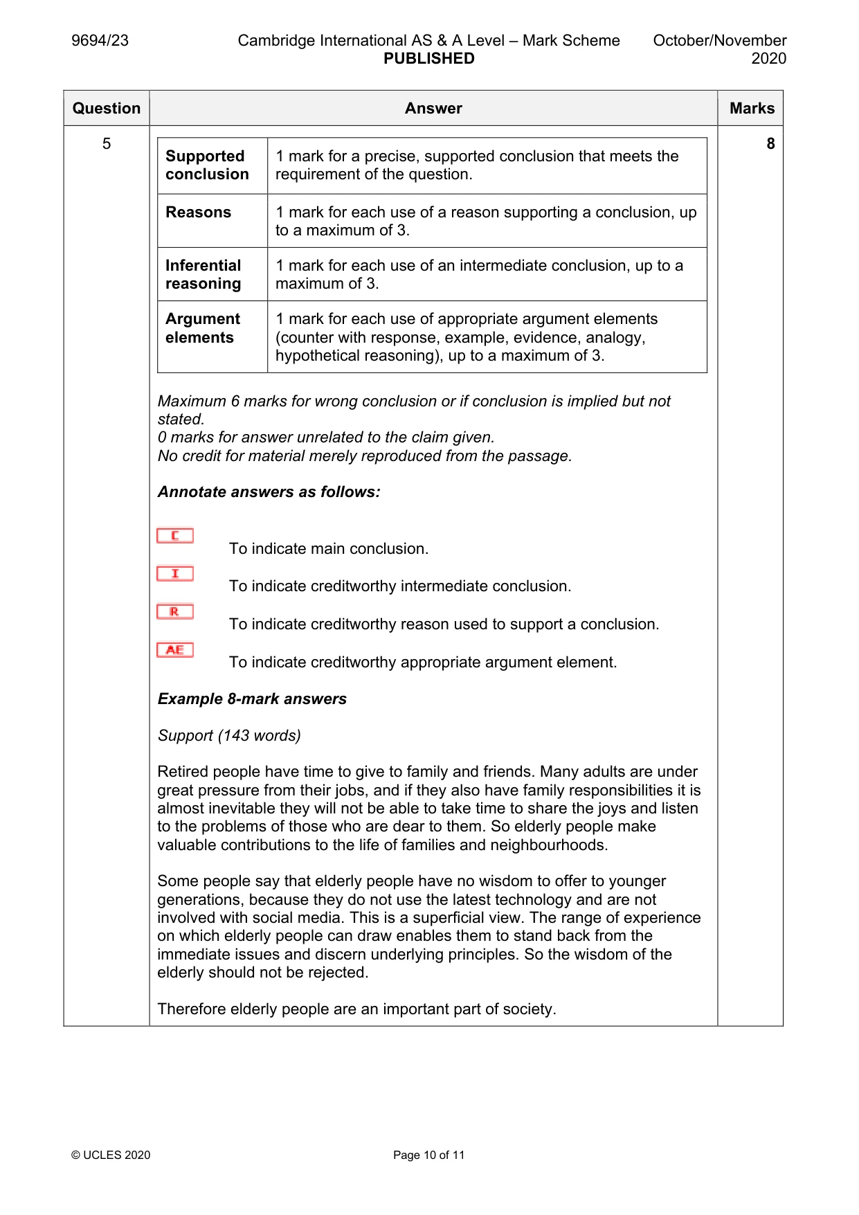 Mark scheme, page 10 of 11