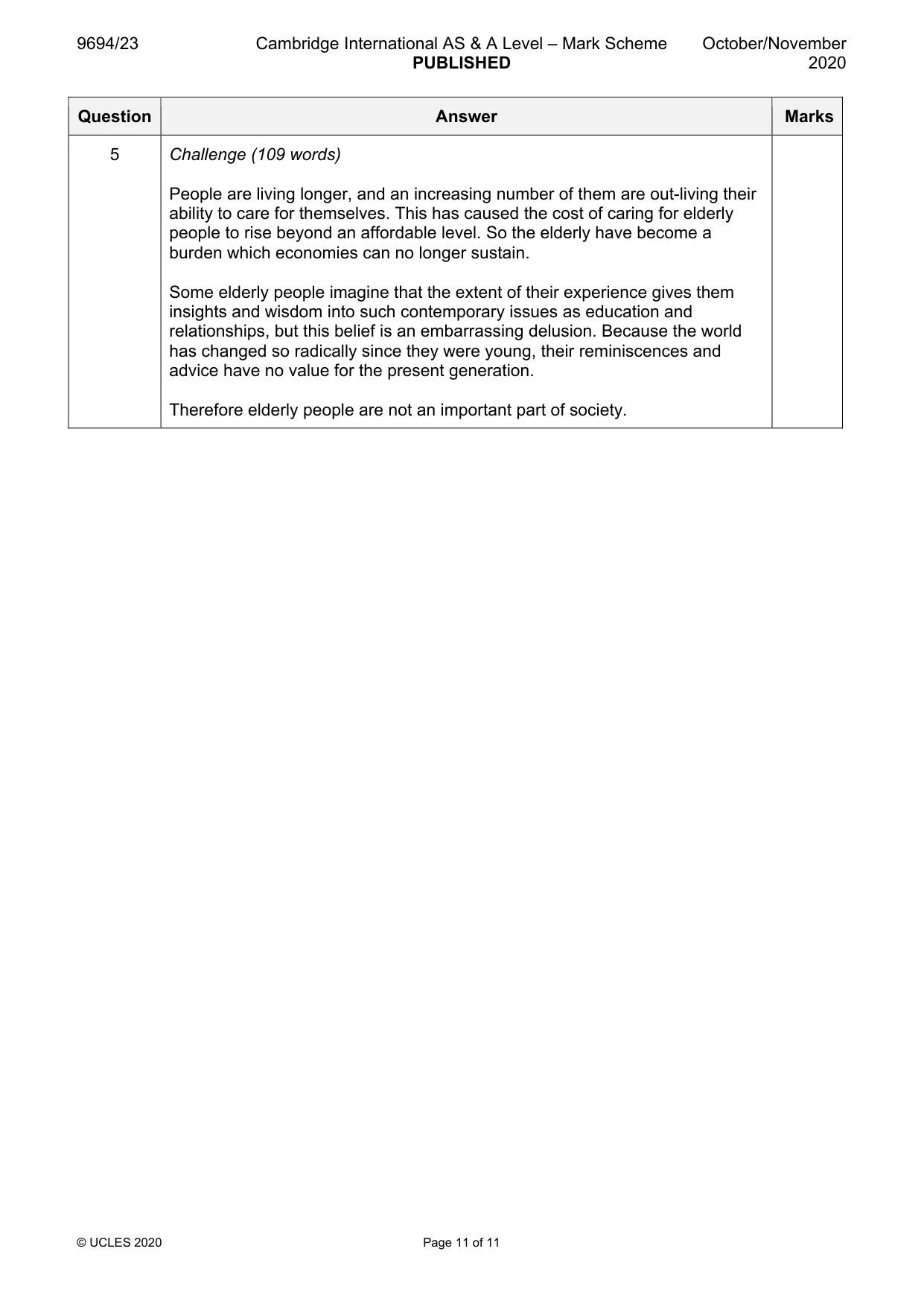Mark scheme, page 11 of 11