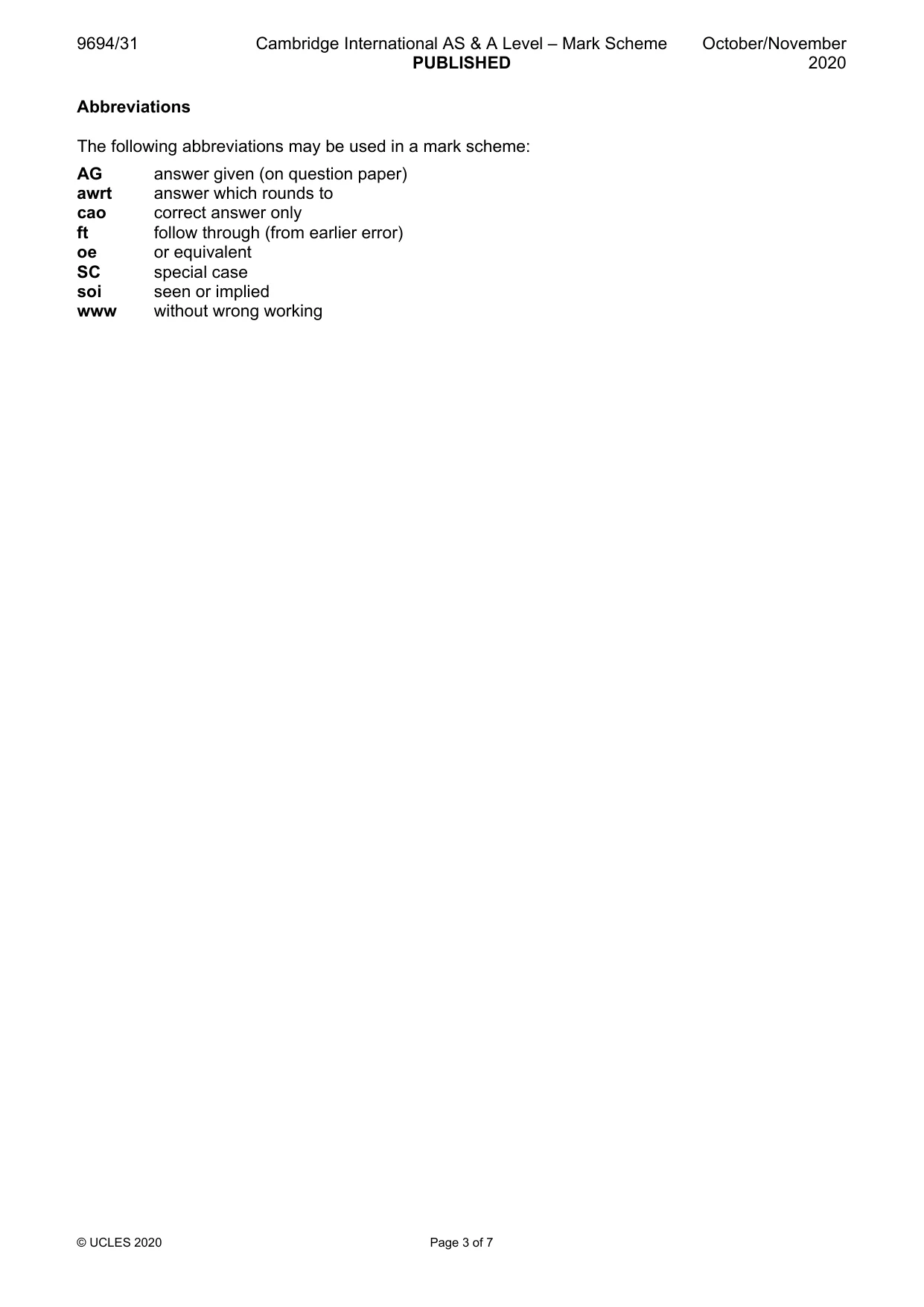 Mark scheme, page 3 of 7