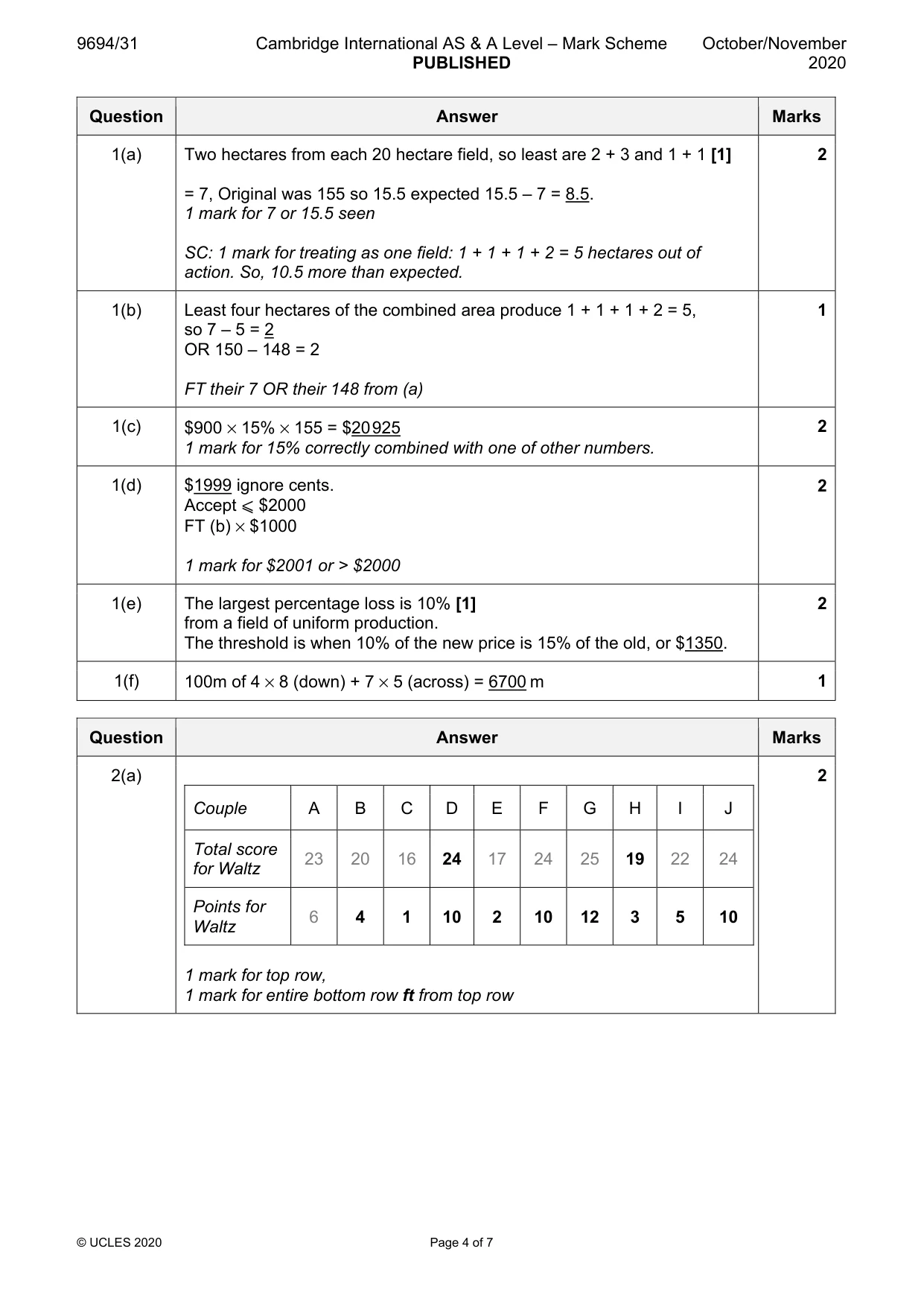 Mark scheme, page 4 of 7