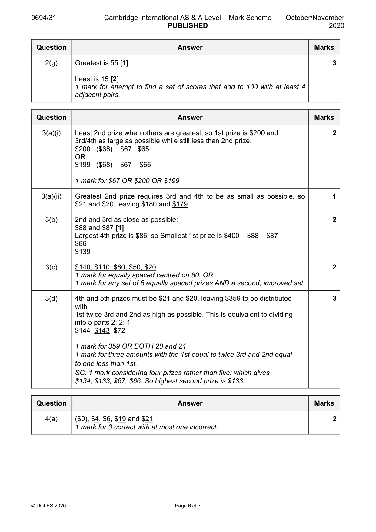 Mark scheme, page 6 of 7