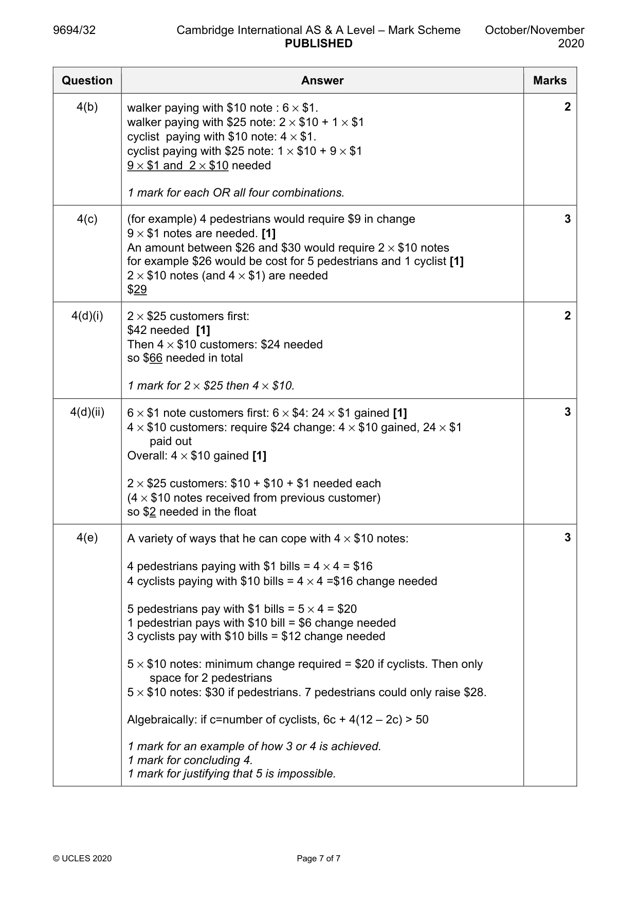 Mark scheme, page 7 of 7