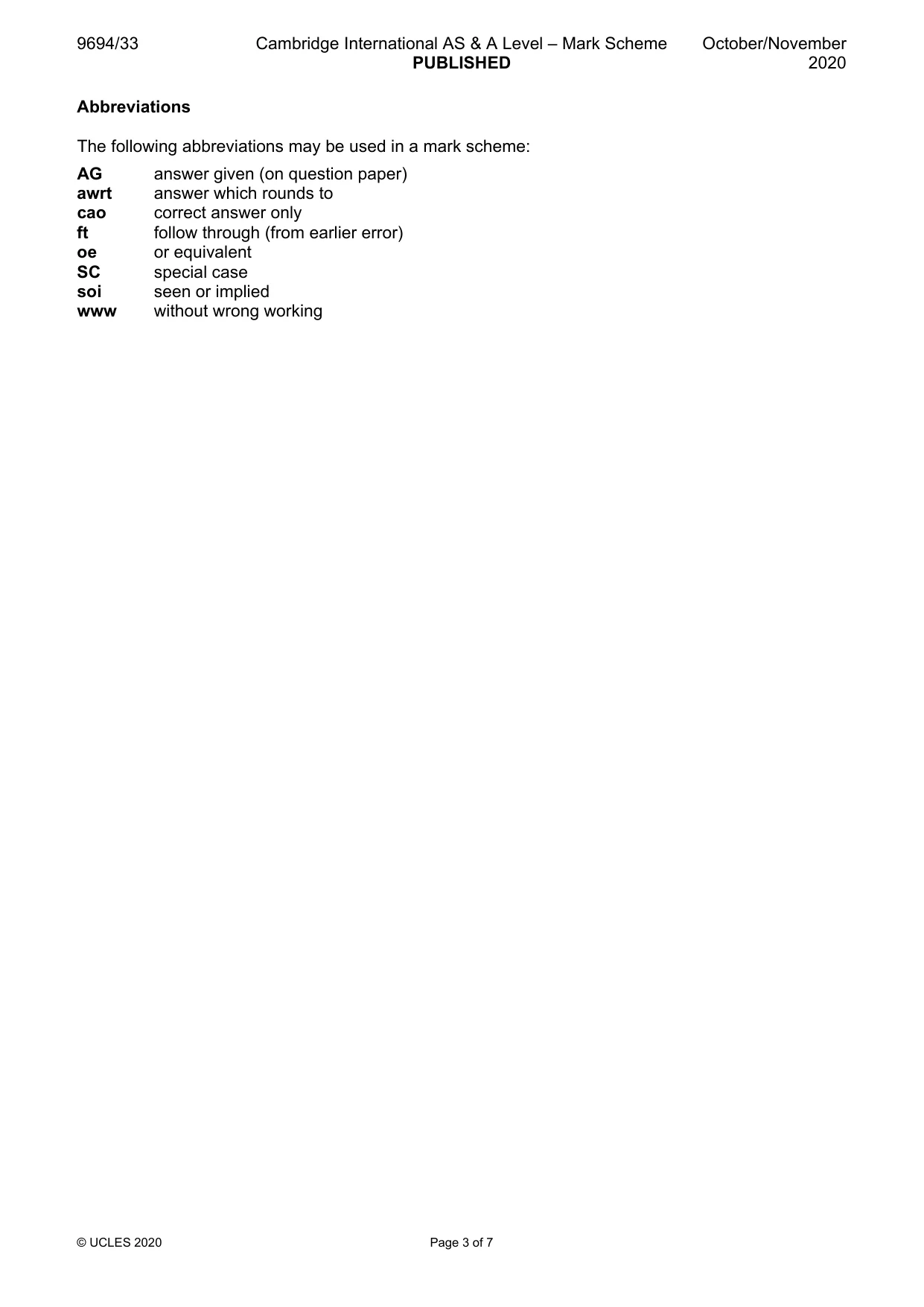 Mark scheme, page 3 of 7