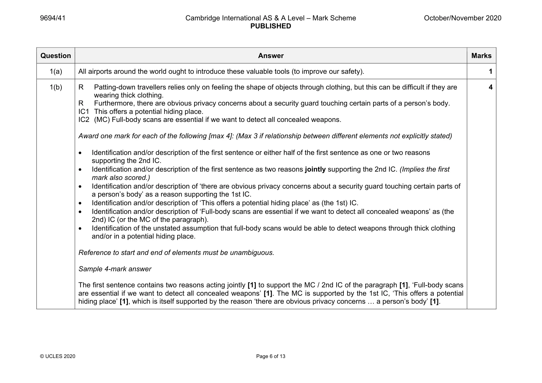 Mark scheme, page 6 of 13