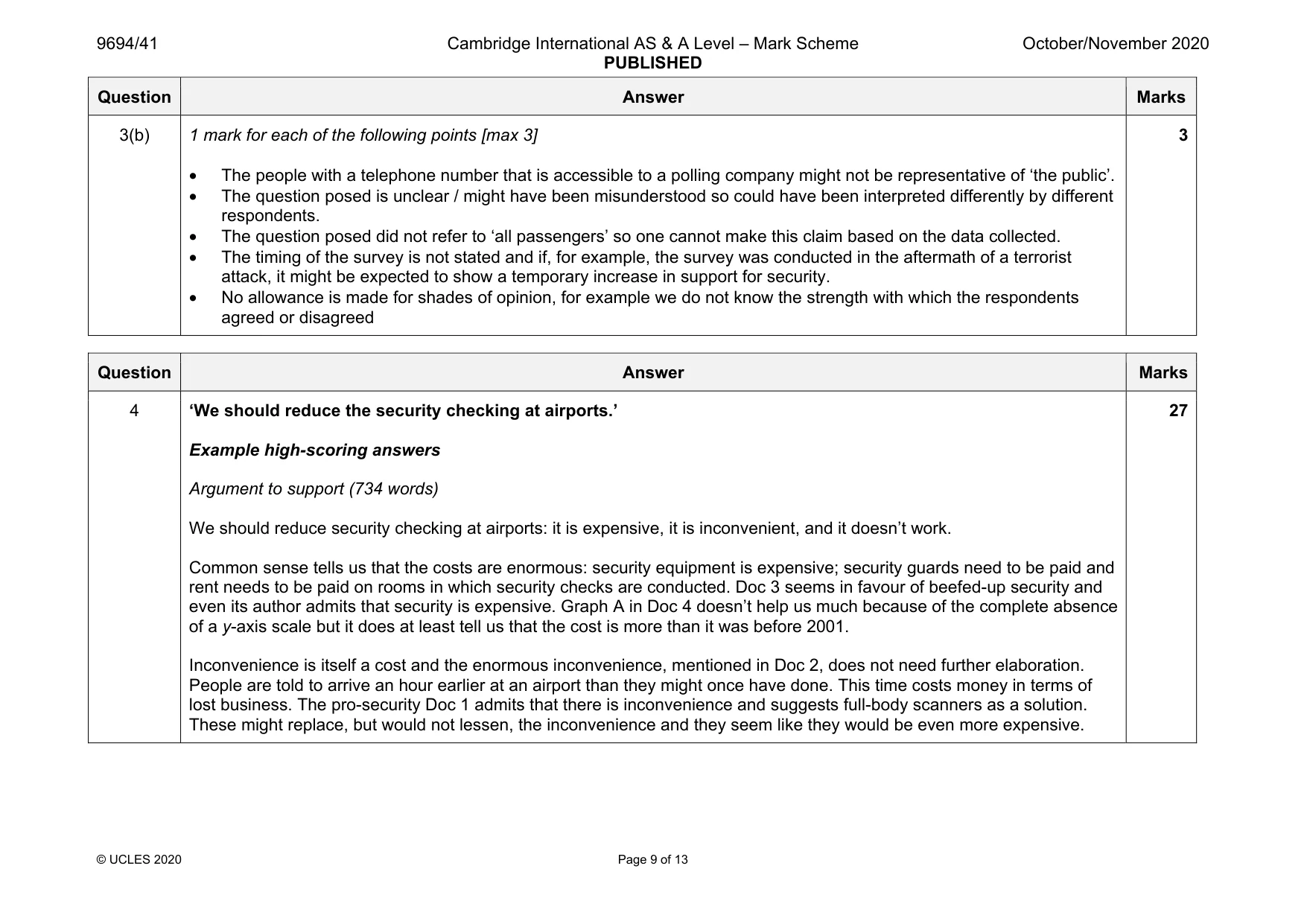 Mark scheme, page 9 of 13