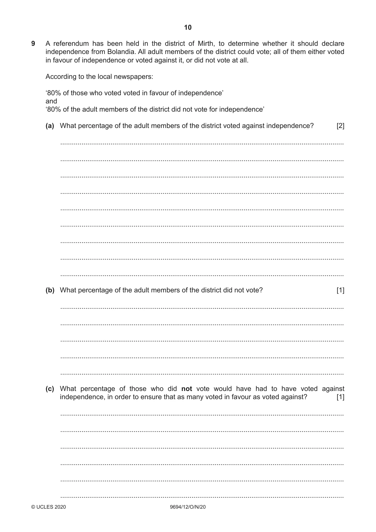 Cambridge A Level Thinking Skills 9694 2020 Oct/Nov Paper 1 · Variant 2 question paper, page 10 of 16