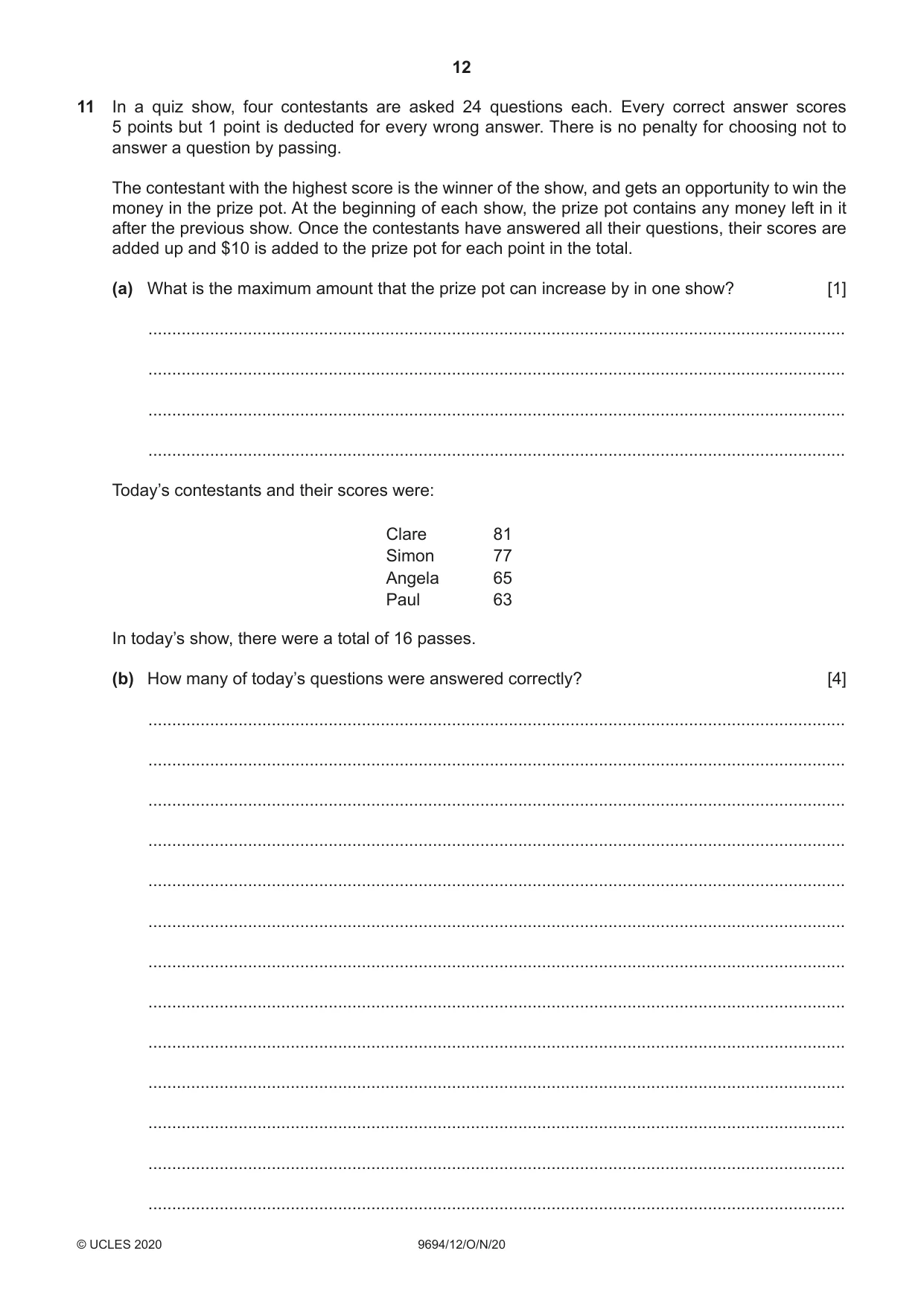 Cambridge A Level Thinking Skills 9694 2020 Oct/Nov Paper 1 · Variant 2 question paper, page 12 of 16