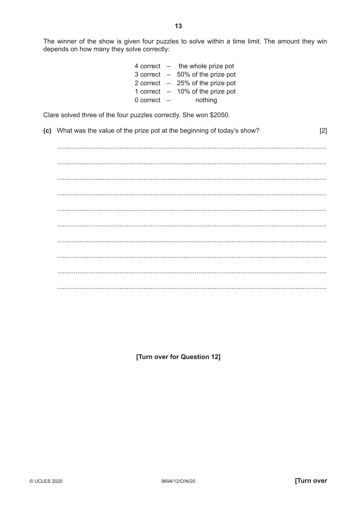 Cambridge A Level Thinking Skills 9694 2020 Oct/Nov Paper 1 · Variant 2 question paper, page 13 of 16
