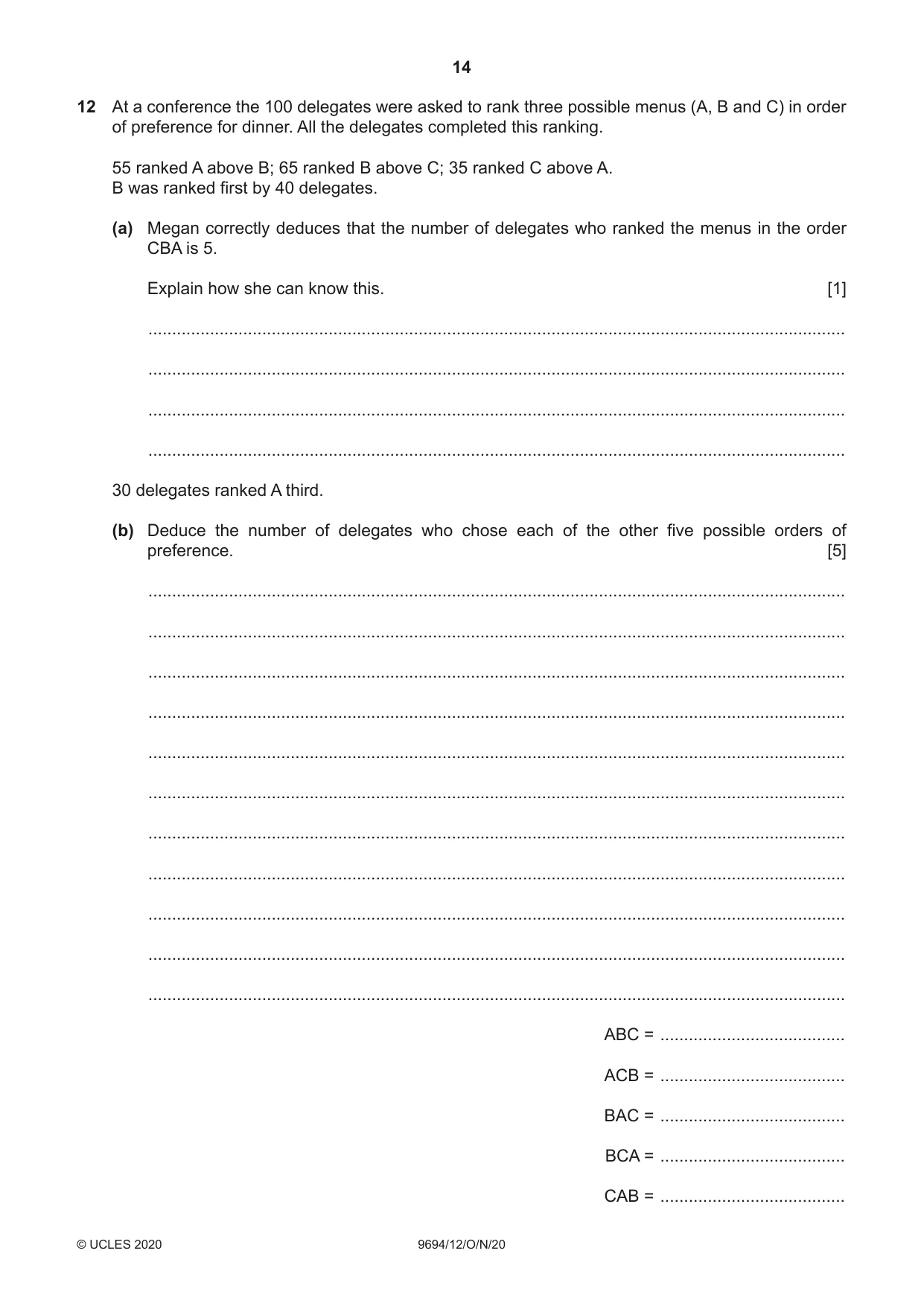 Cambridge A Level Thinking Skills 9694 2020 Oct/Nov Paper 1 · Variant 2 question paper, page 14 of 16