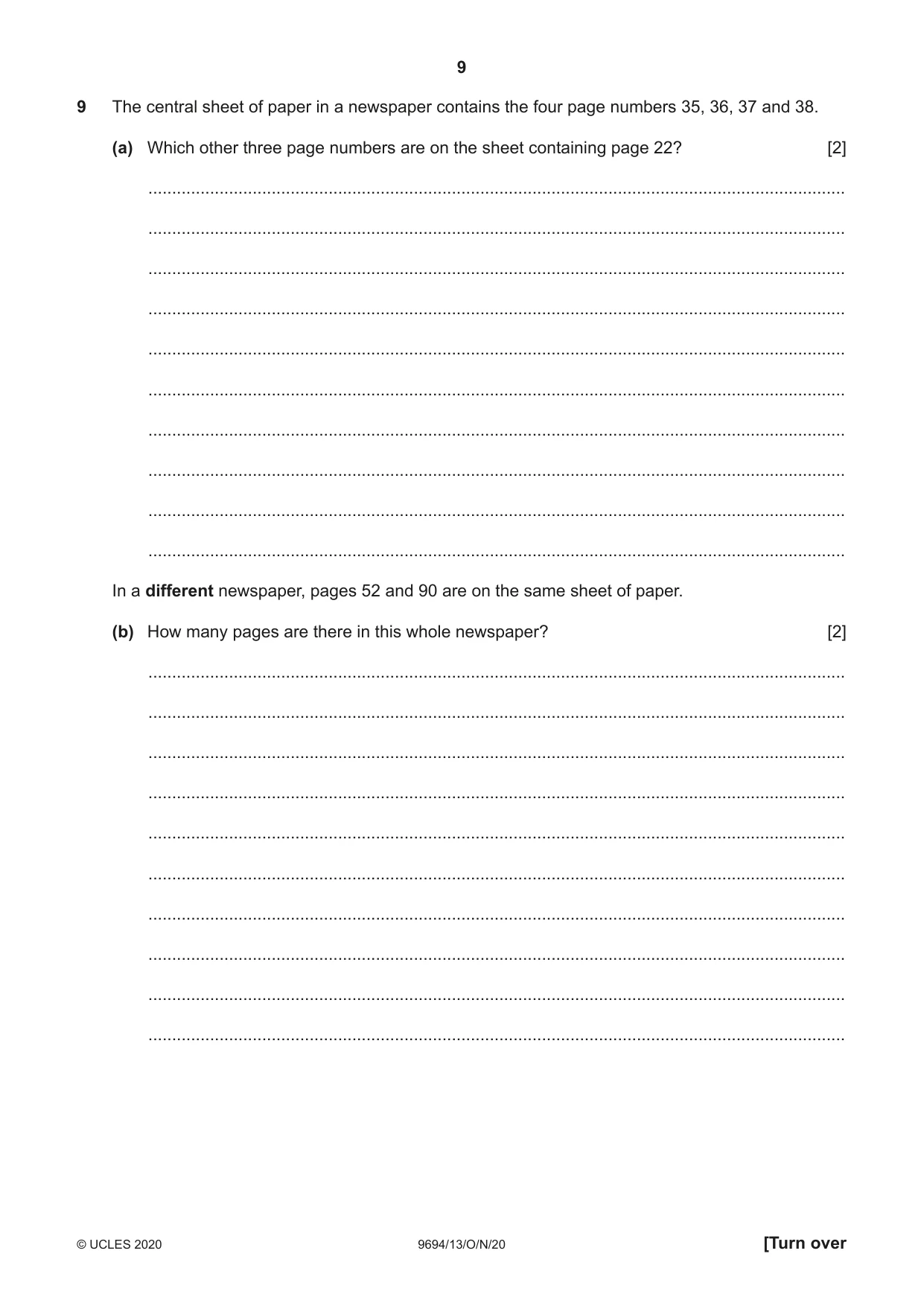 Cambridge A Level Thinking Skills 9694 2020 Oct/Nov Paper 1 · Variant 3 question paper, page 9 of 16