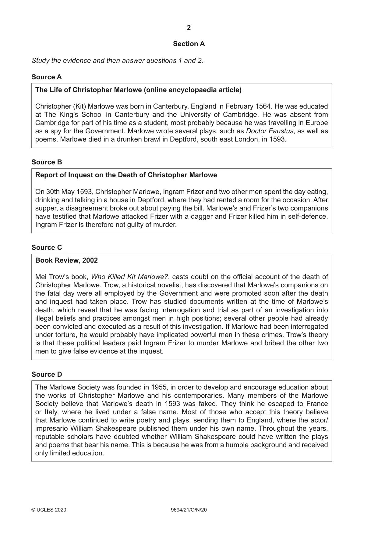 Cambridge A Level Thinking Skills 9694 2020 Oct/Nov Paper 2 · Variant 1 question paper, page 2 of 8