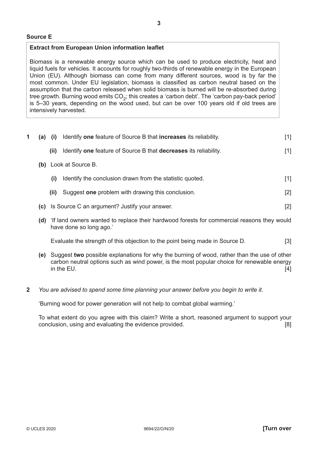 Cambridge A Level Thinking Skills 9694 2020 Oct/Nov Paper 2 · Variant 2 question paper, page 3 of 8