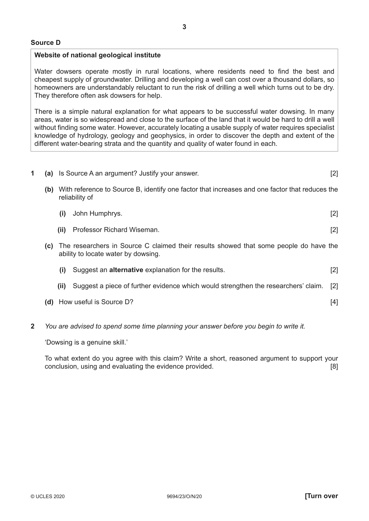 Cambridge A Level Thinking Skills 9694 2020 Oct/Nov Paper 2 · Variant 3 question paper, page 3 of 8