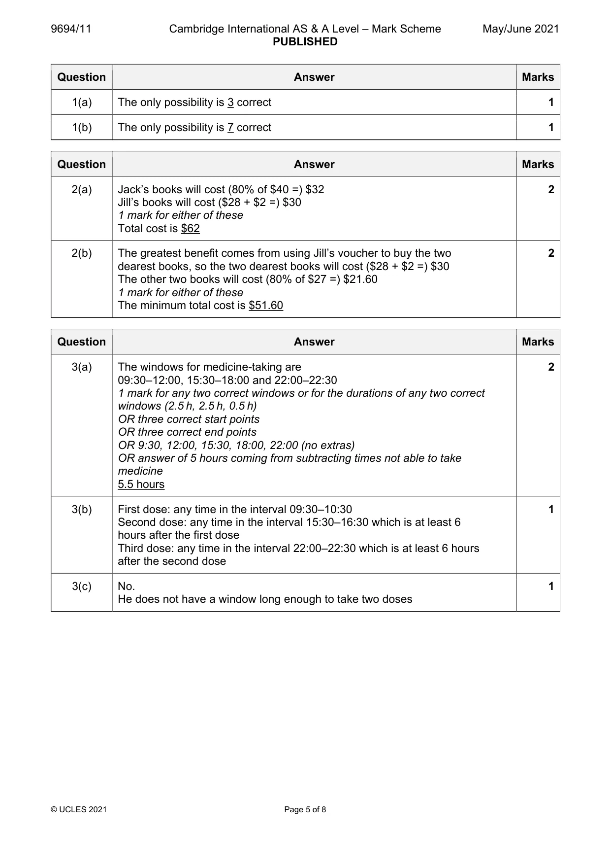 Mark scheme, page 5 of 8