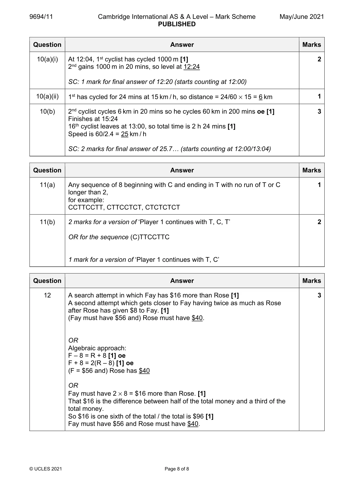 Mark scheme, page 8 of 8