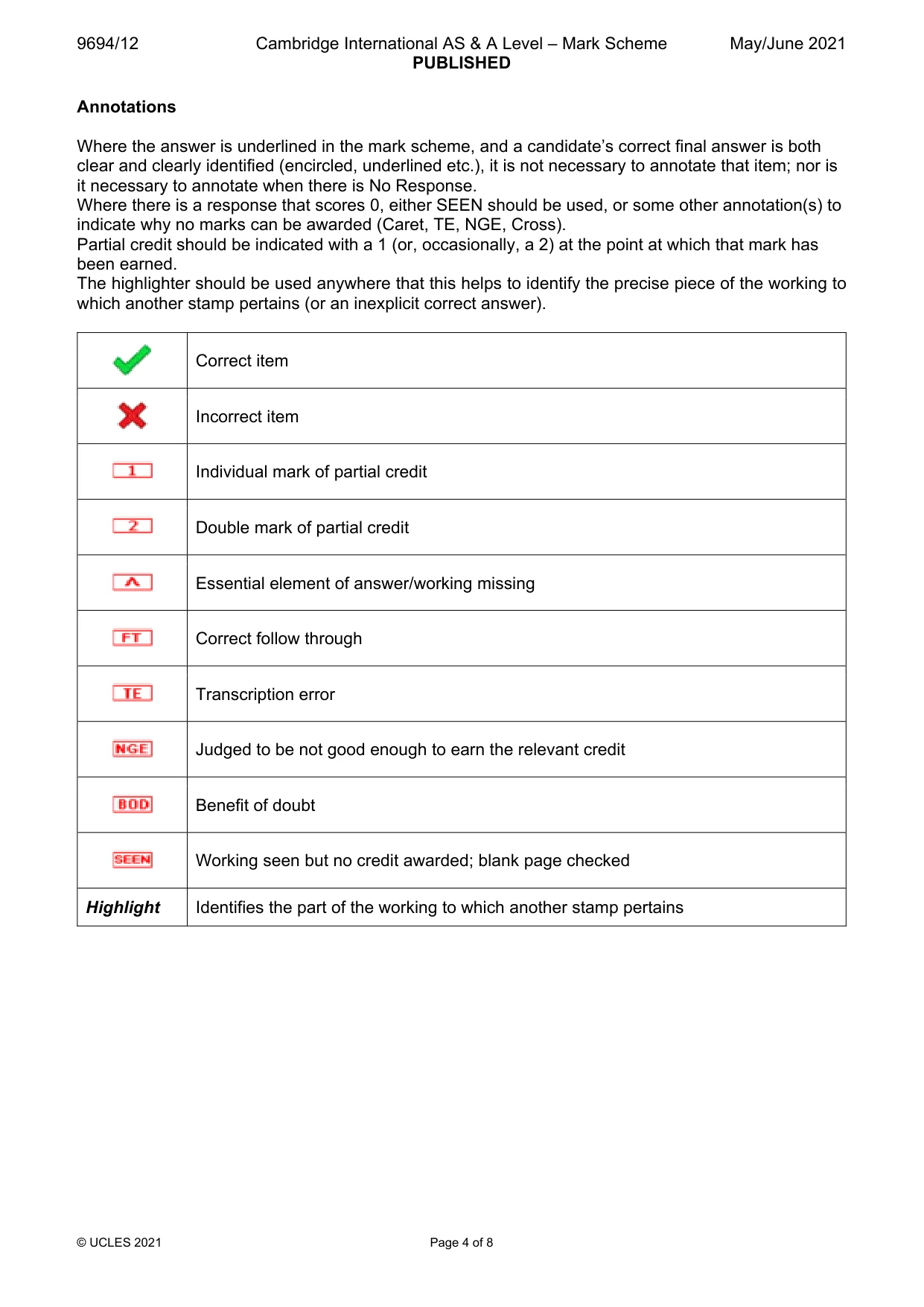 Mark scheme, page 4 of 8