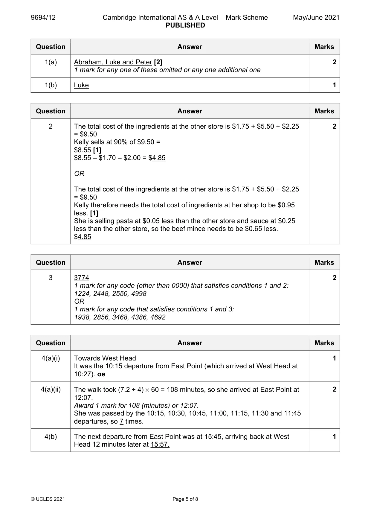 Mark scheme, page 5 of 8