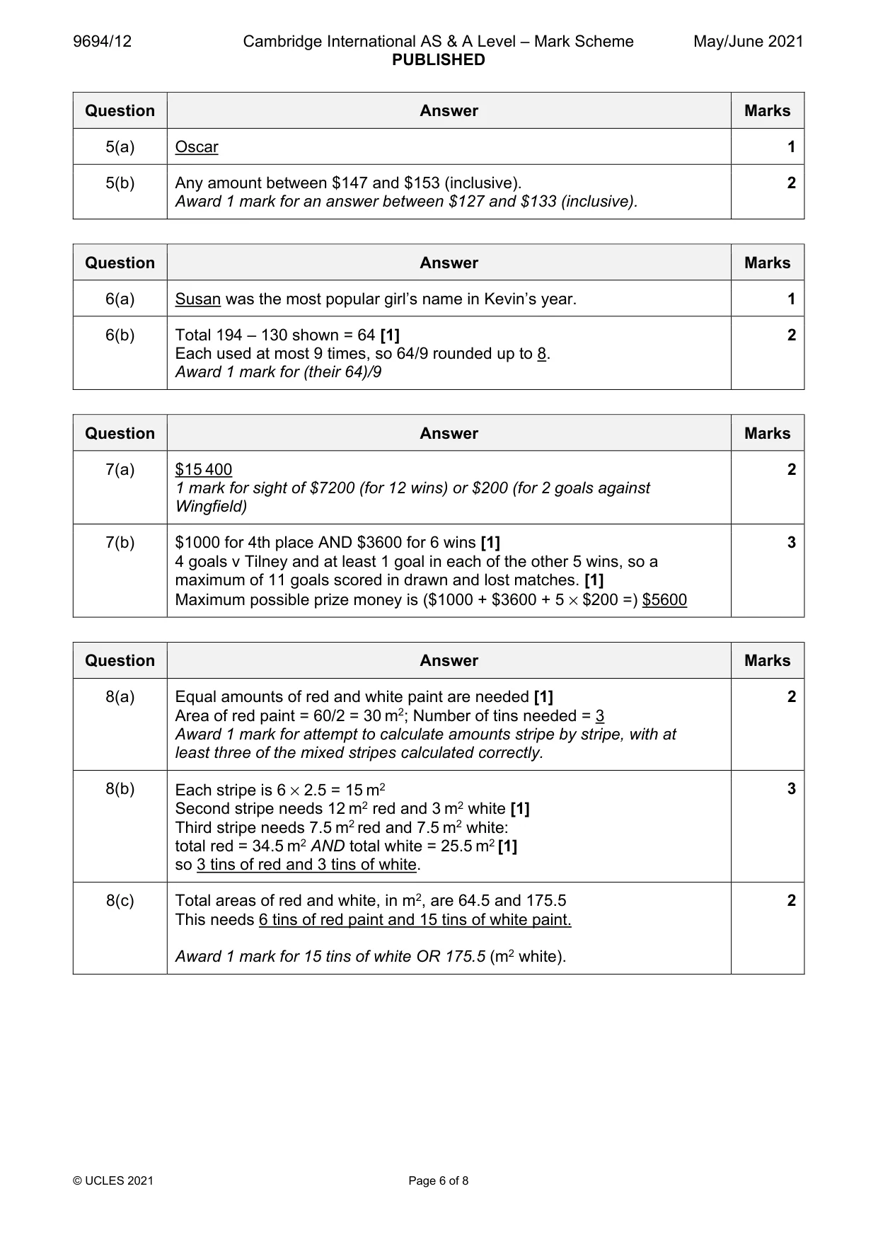 Mark scheme, page 6 of 8