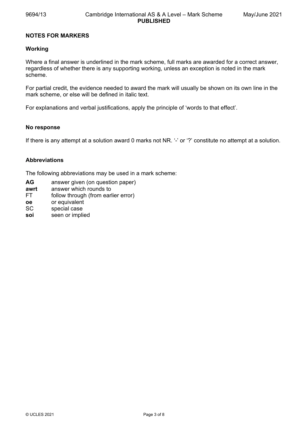 Mark scheme, page 3 of 8