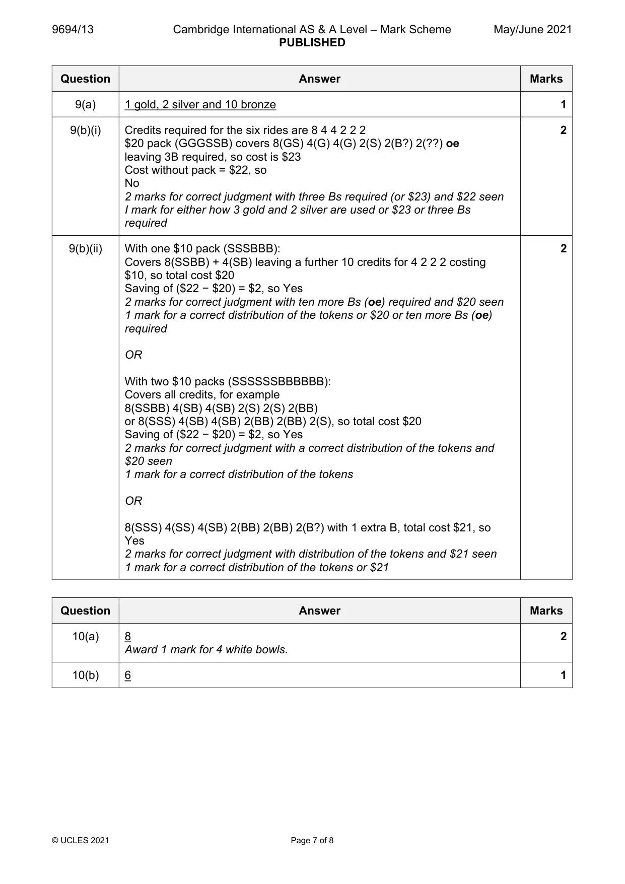 Mark scheme, page 7 of 8