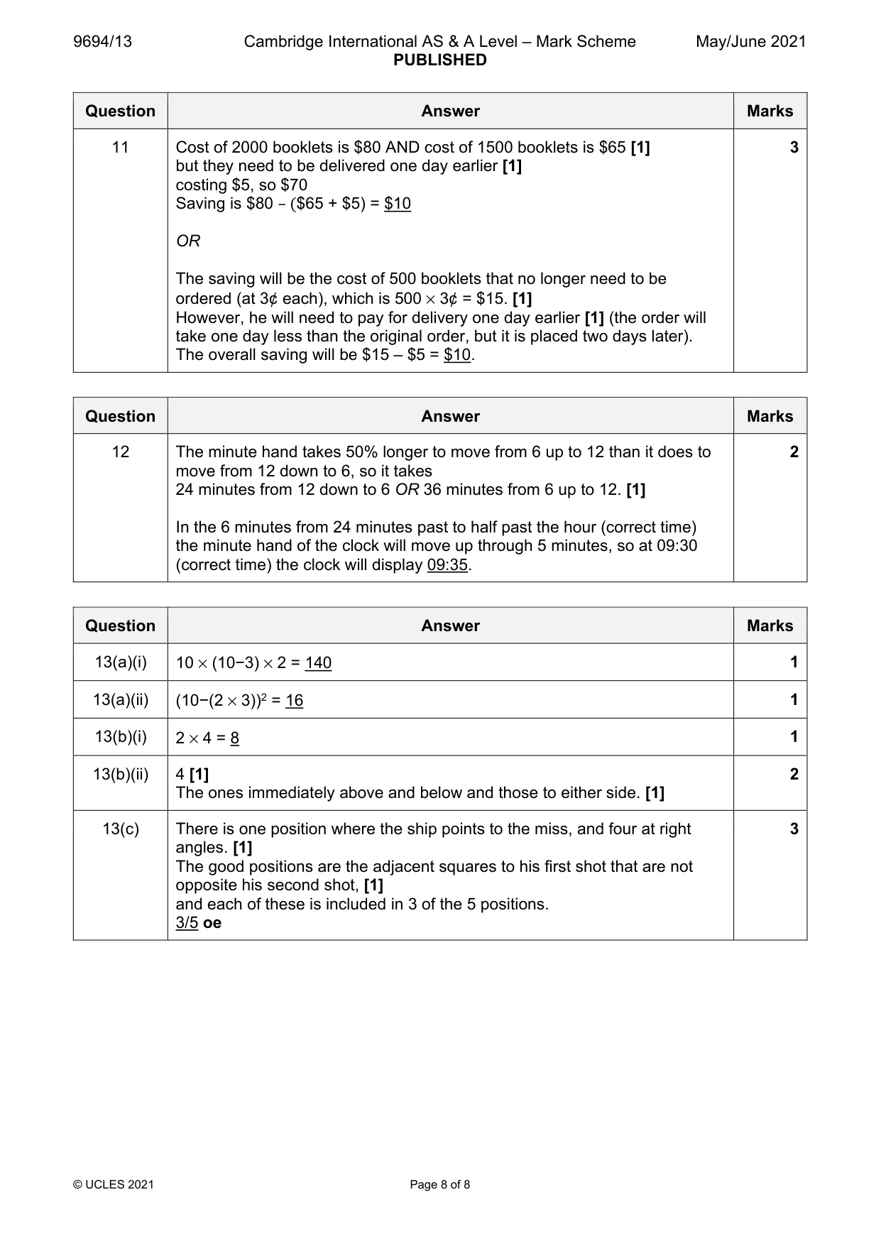 Mark scheme, page 8 of 8