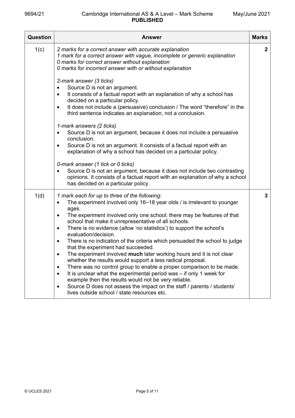 Mark scheme, page 5 of 11