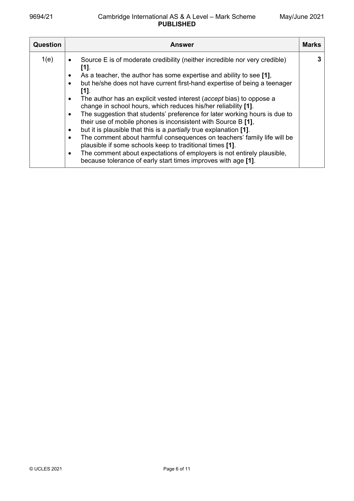 Mark scheme, page 6 of 11