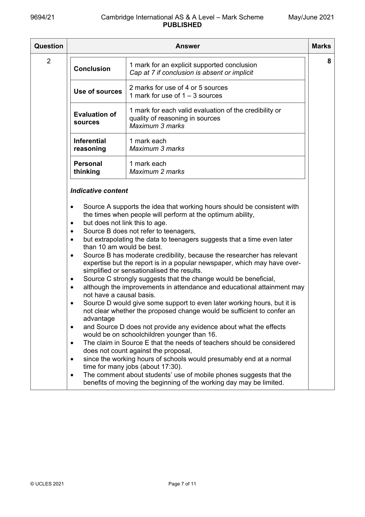 Mark scheme, page 7 of 11
