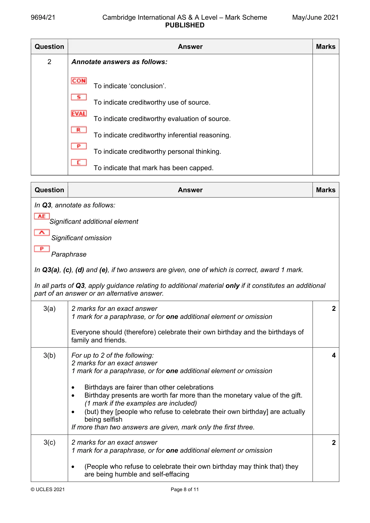 Mark scheme, page 8 of 11