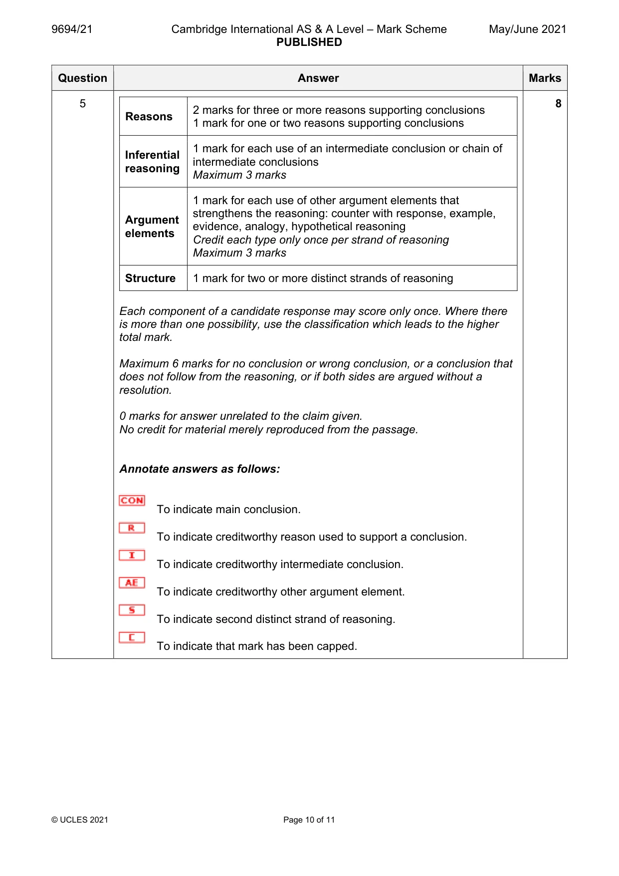Mark scheme, page 10 of 11