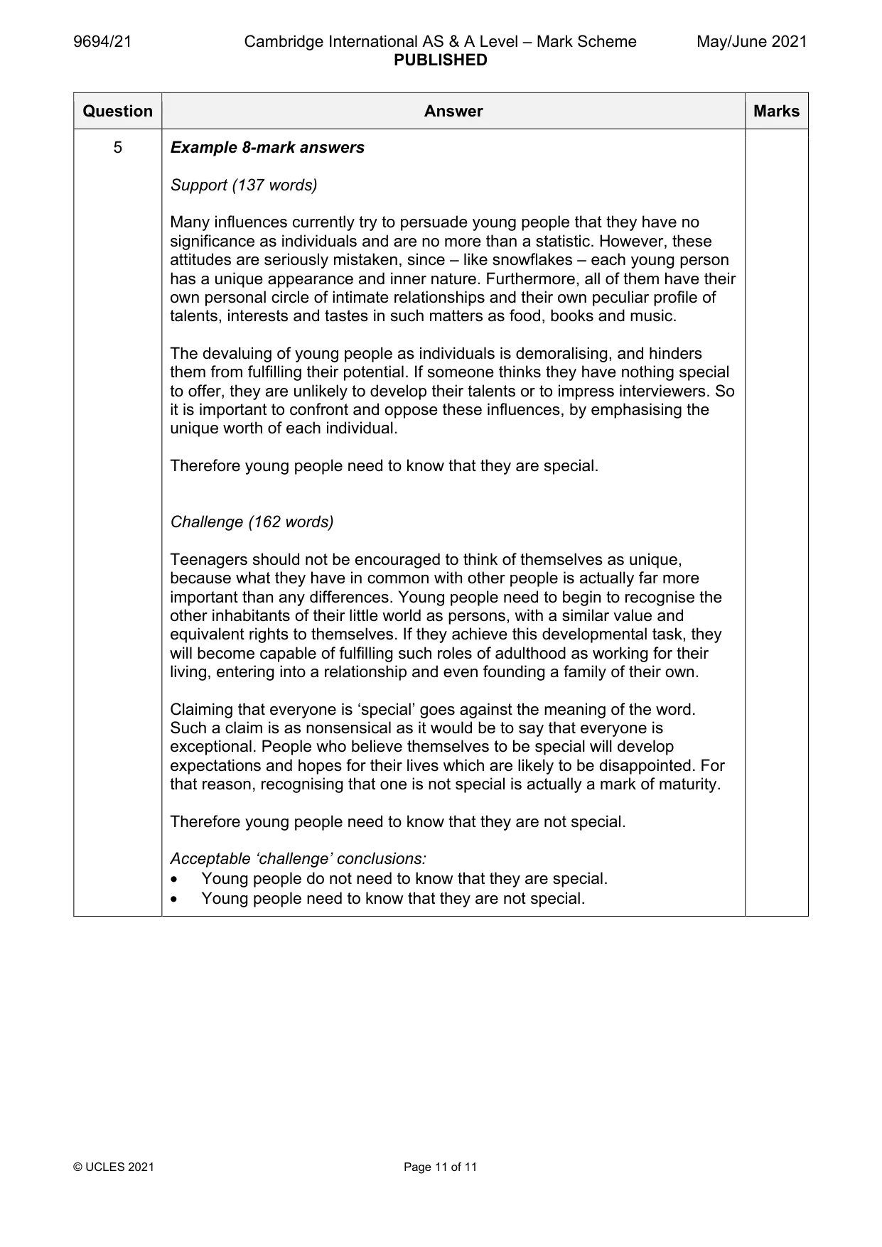 Mark scheme, page 11 of 11