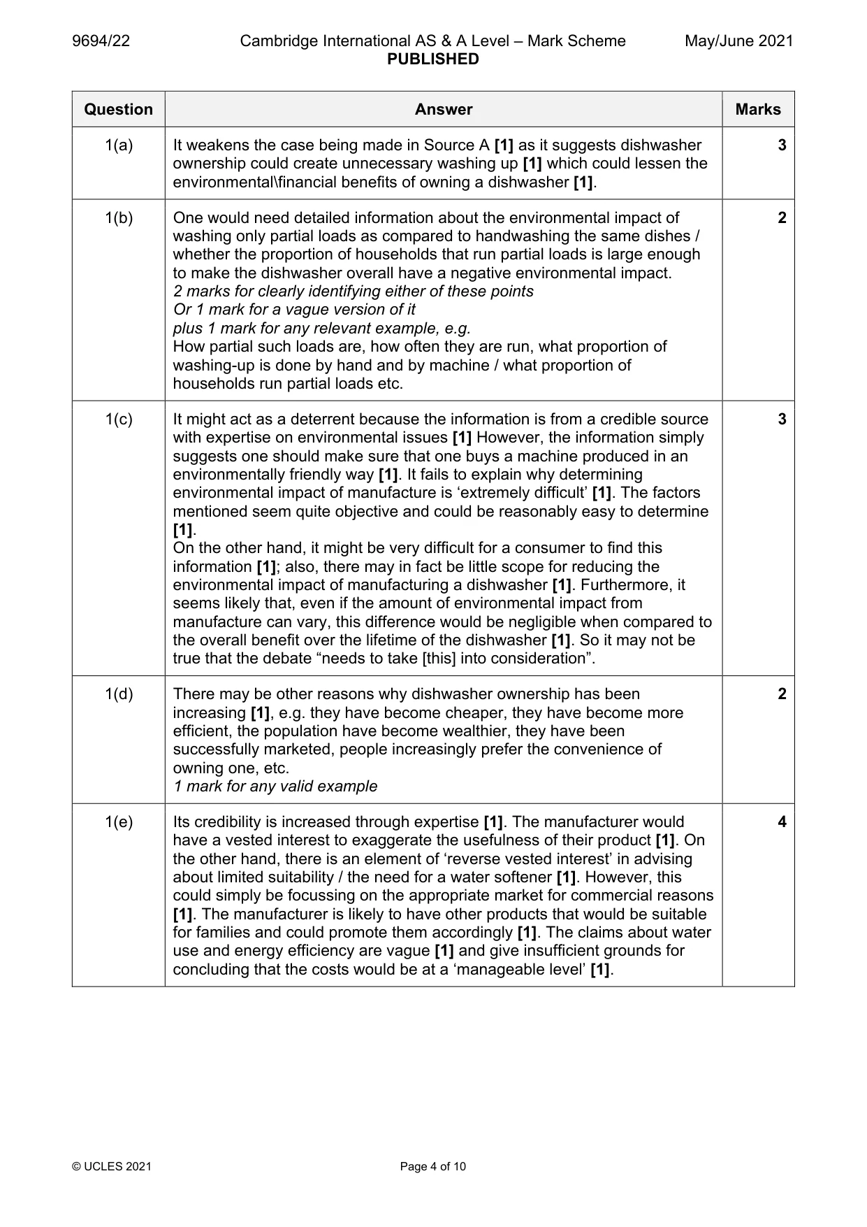 Mark scheme, page 4 of 10