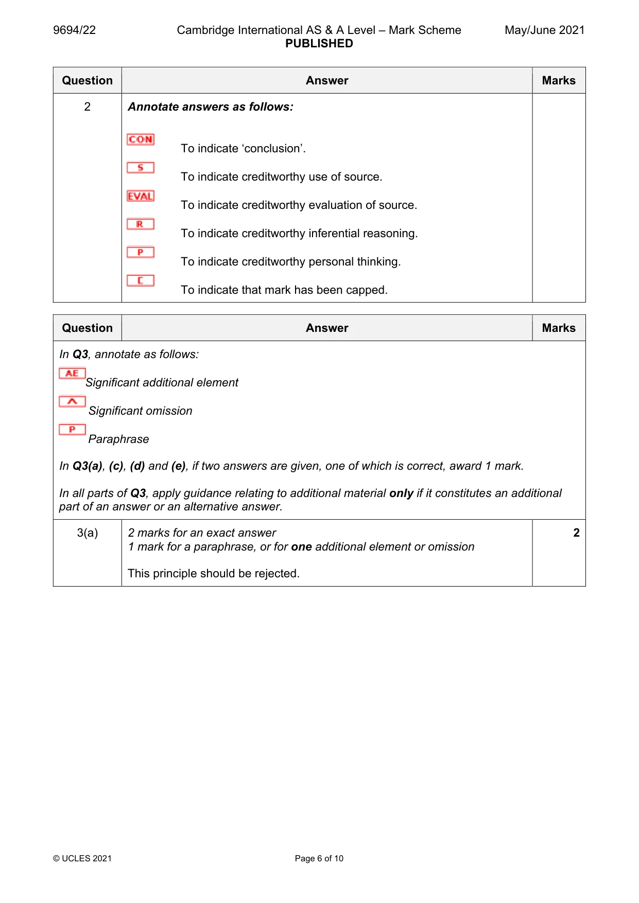Mark scheme, page 6 of 10