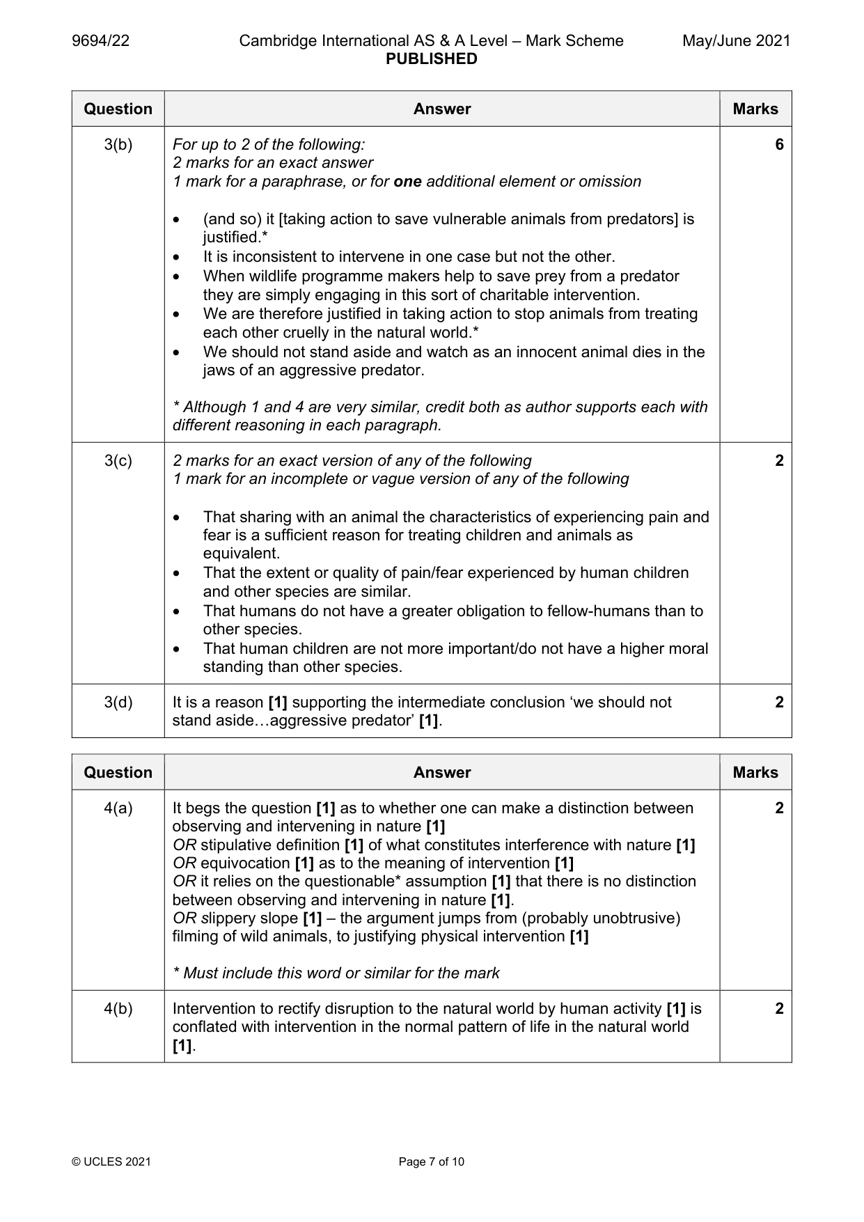 Mark scheme, page 7 of 10