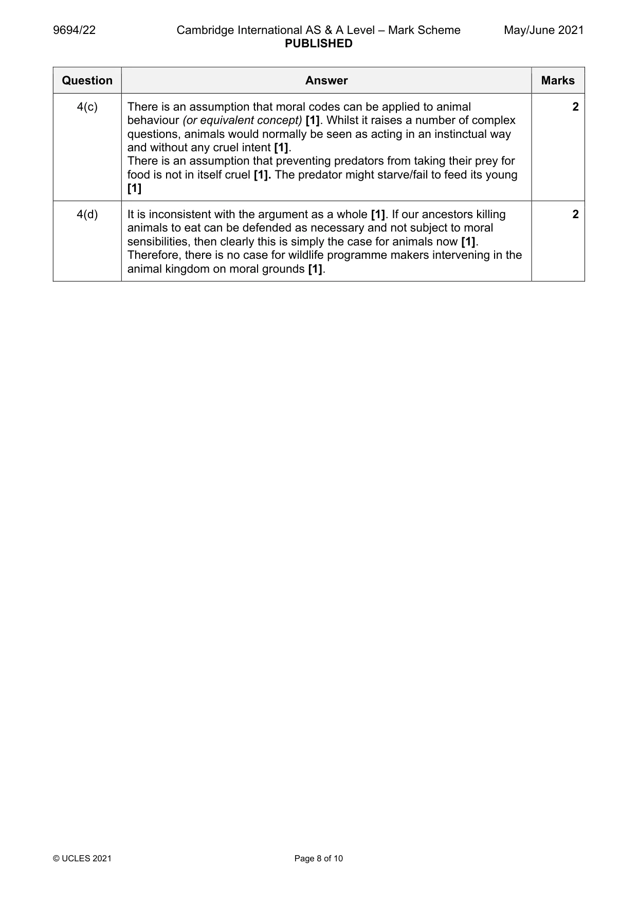 Mark scheme, page 8 of 10