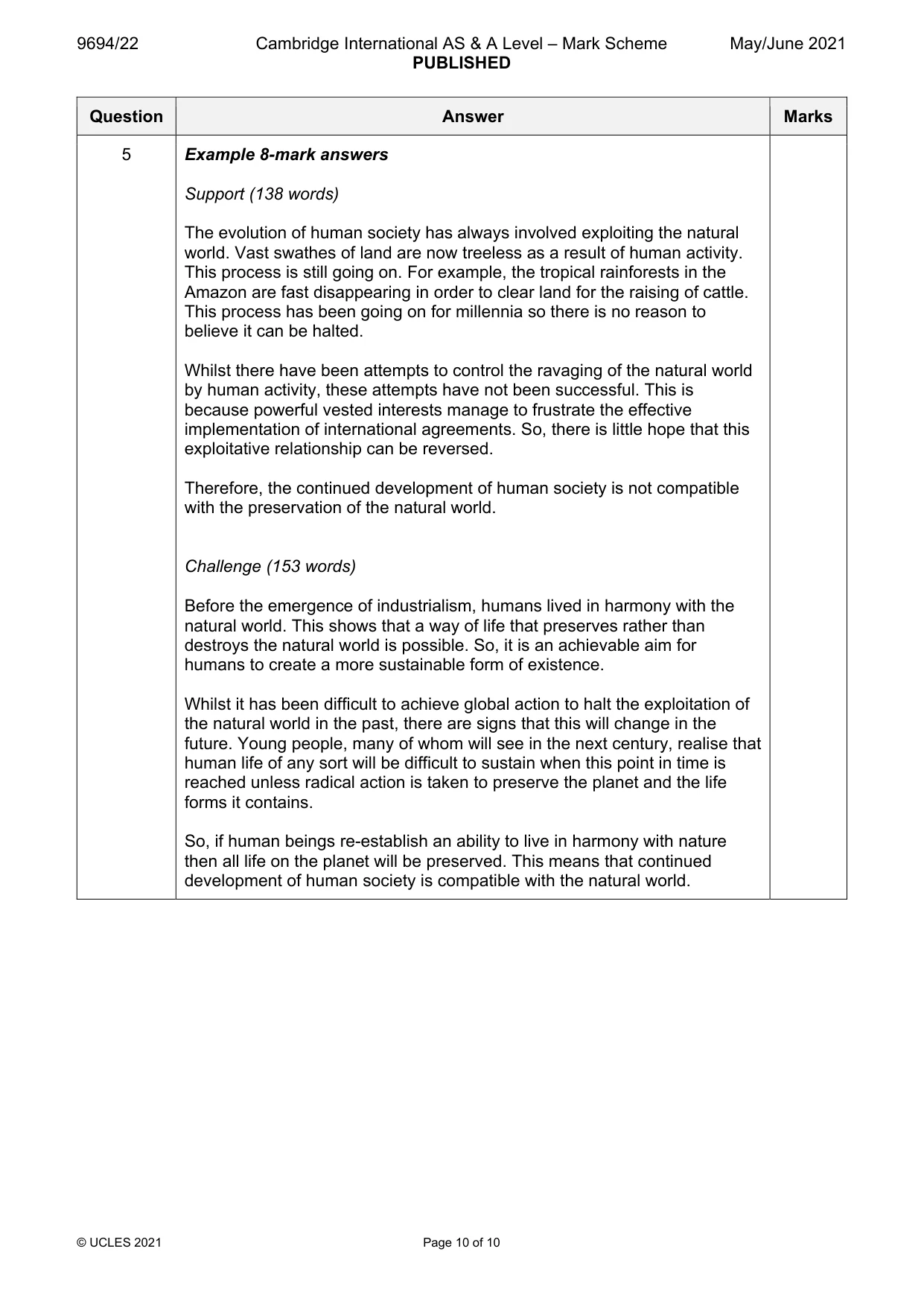 Mark scheme, page 10 of 10