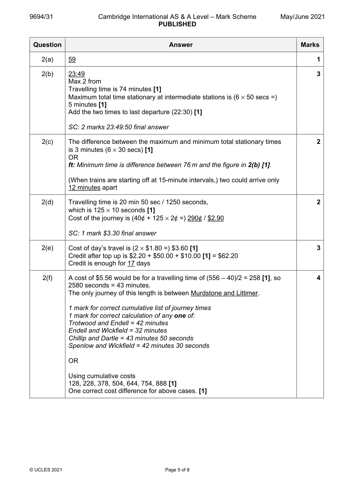 Mark scheme, page 5 of 8