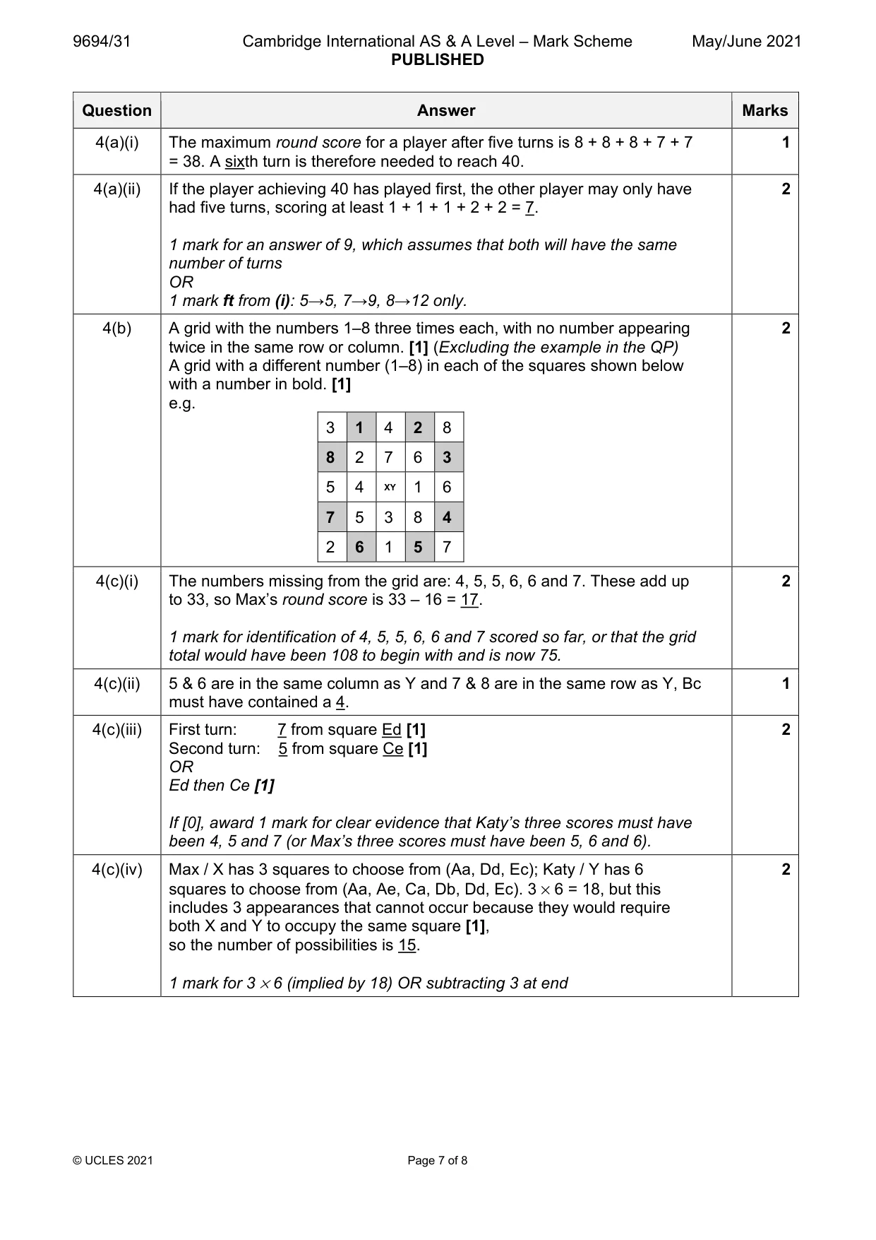 Mark scheme, page 7 of 8