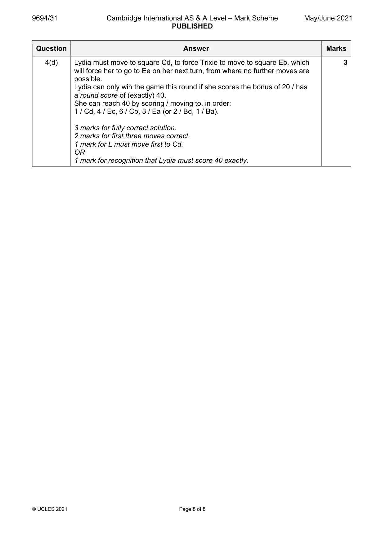 Mark scheme, page 8 of 8