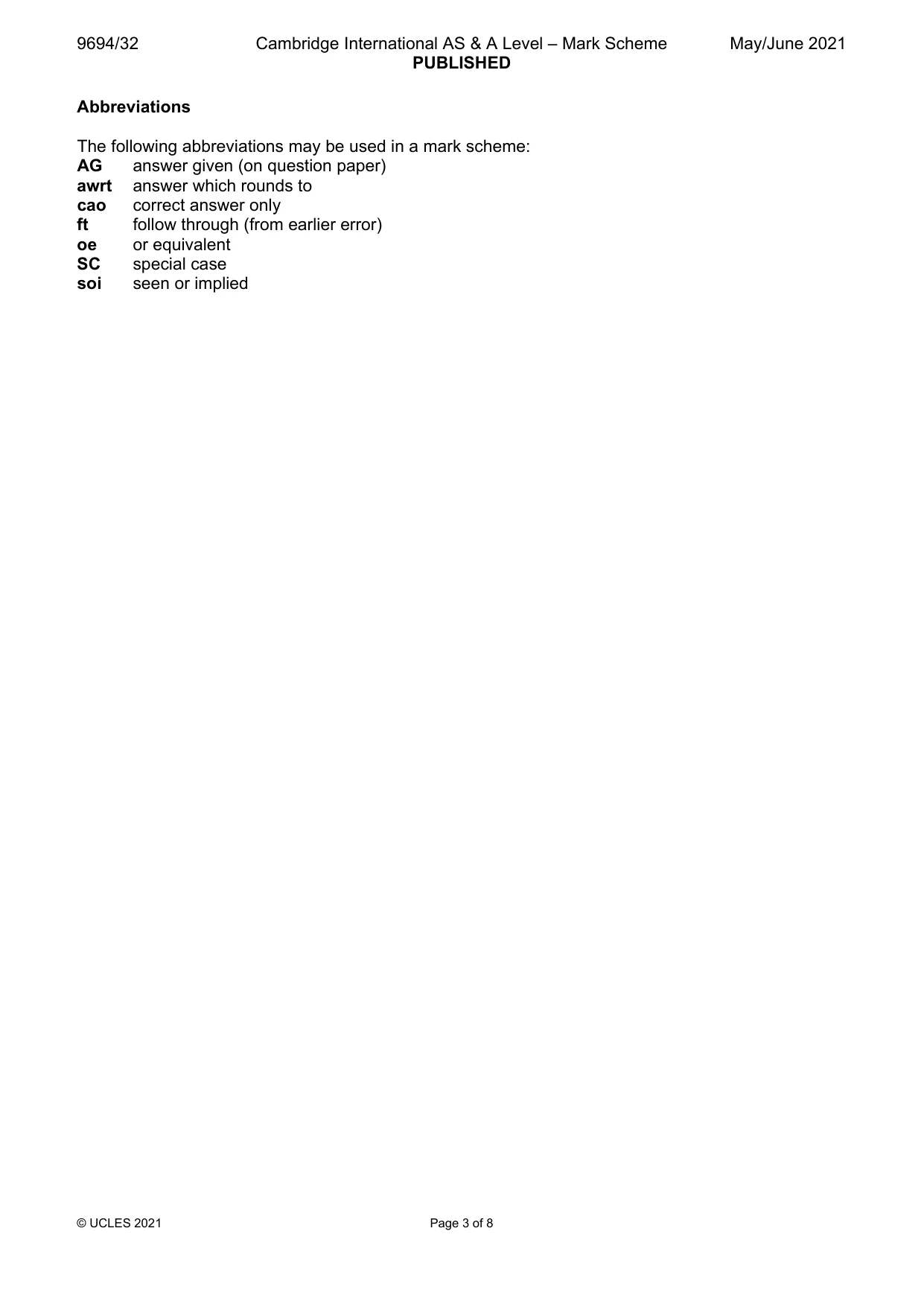 Mark scheme, page 3 of 8