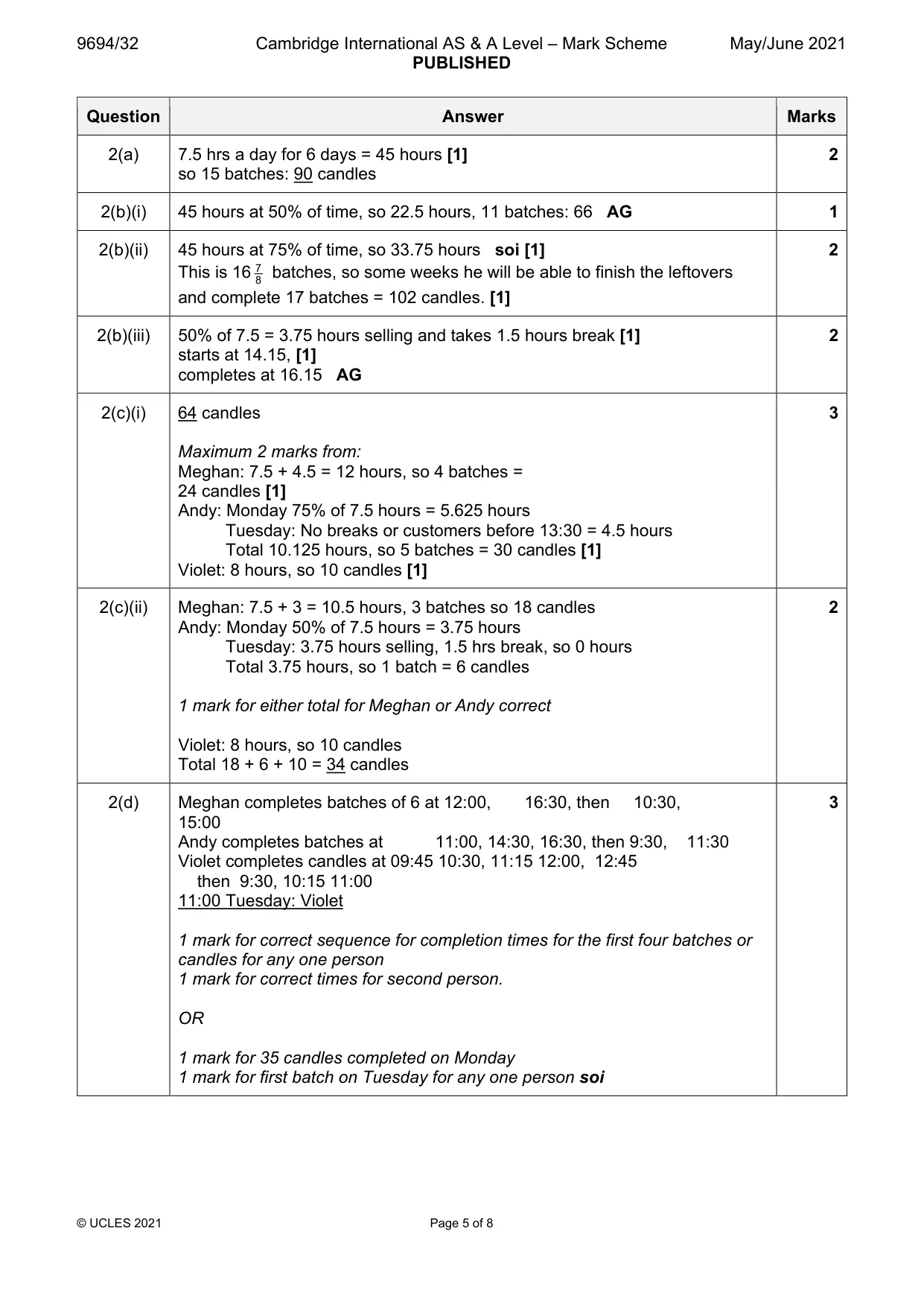 Mark scheme, page 5 of 8