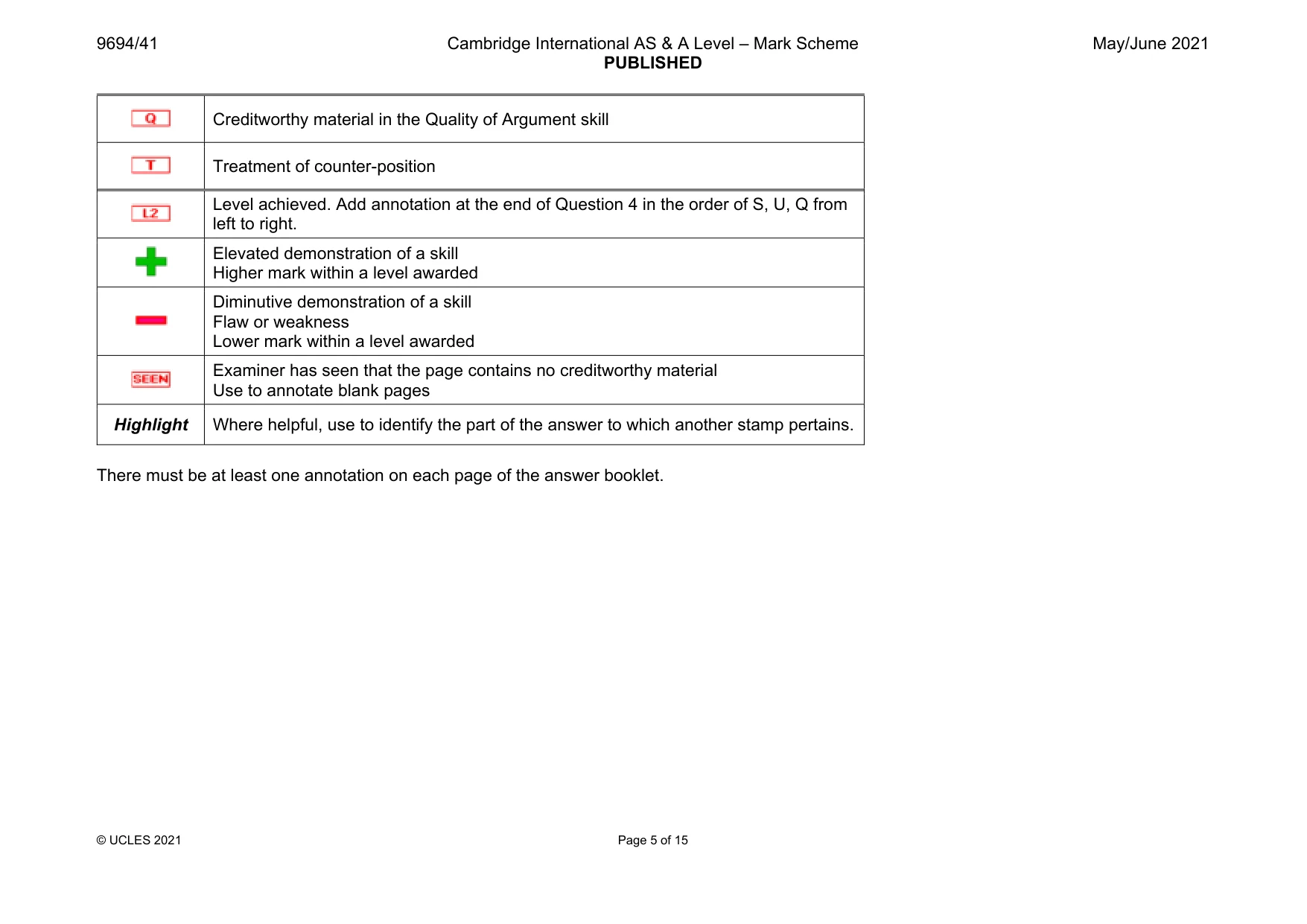 Mark scheme, page 5 of 15